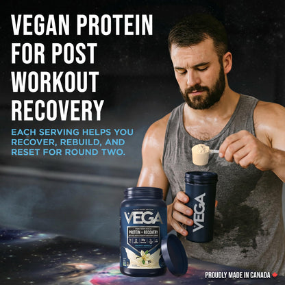Vega Protein + Recovery, Vanilla – 30g Vegan Protein, Dairy & Gluten Free, Probiotics, NSF Certified, 830 g (20 Servings)