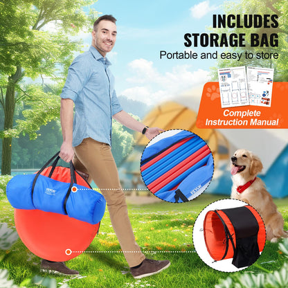 VEVOR Dog Agility Training Equipment, 7 PCS Set Upgrade w/Adjustable High Hurdles,6 Weave Poles,2 Tunnels,Jump Ring,Pause Box, Whistle,Foldable Bowl,Puppy Obstacle Course Kit w/ 3 Bags VEVOR