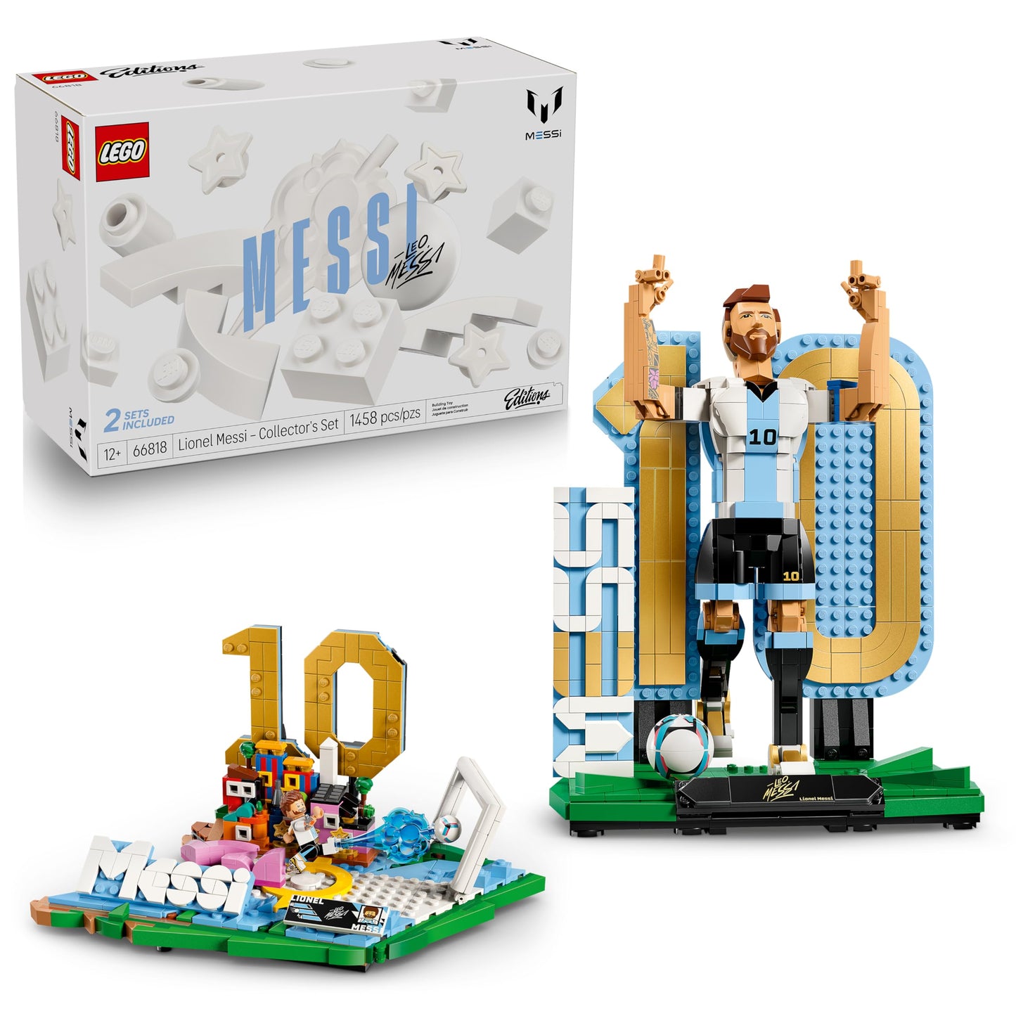 LEGO Editions Lionel Messi – Collector's Set Co-Pack - Building Toy for Kids - Soccer Collectible - Sports Décor for Boys & Girls, Ages 12+ - Gift Idea for Soccer Fans - 66818 LEGO