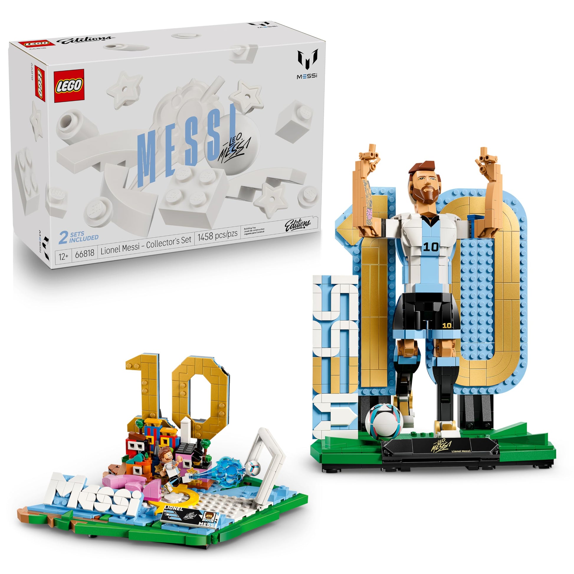 LEGO Editions Lionel Messi – Collector's Set Co-Pack - Building Toy for Kids - Soccer Collectible - Sports Décor for Boys & Girls, Ages 12+ - Gift Idea for Soccer Fans - 66818 LEGO