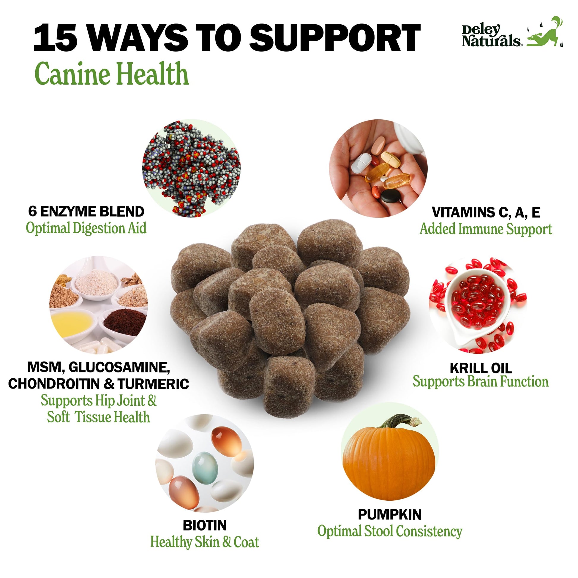 Deley Naturals Dog Multivitamins Chewable - 15 in 1 Dog Vitamins and Supplements for Immune System, Skin, Joint Support & Digestion - Multivitamin with MSM, Glucosamine & Chondroitin for All Ages - Available at All In One Marketplace Canada