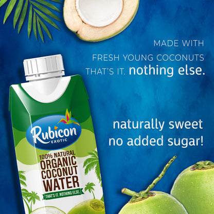 Rubicon Organic Coconut Water – 12 Pack of 330ML Cartons | Natural Electrolytes, Non-GMO, No Added Sugar | USDA Certified
