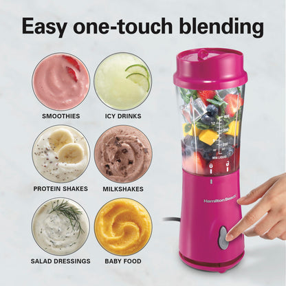 Hamilton Beach Personal Blender for Smoothies & Protein Shakes, Portable Single Serve Blender with Travel Lid, 14 oz BPA-Free Jar, 175W, Compact Countertop Blender, Raspberry, 51131G 🍁 All In One Marketplace Canada