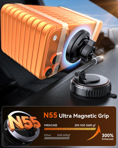 Miracase for MagSafe Car Mount[20 Powerful N55 Magnets+Industrial-Grade Vacuum Base] Magnetic Phone Holder Car 360° Full-Directional Adjustment, Fit for Windshield & Dashboard with All Smartphones