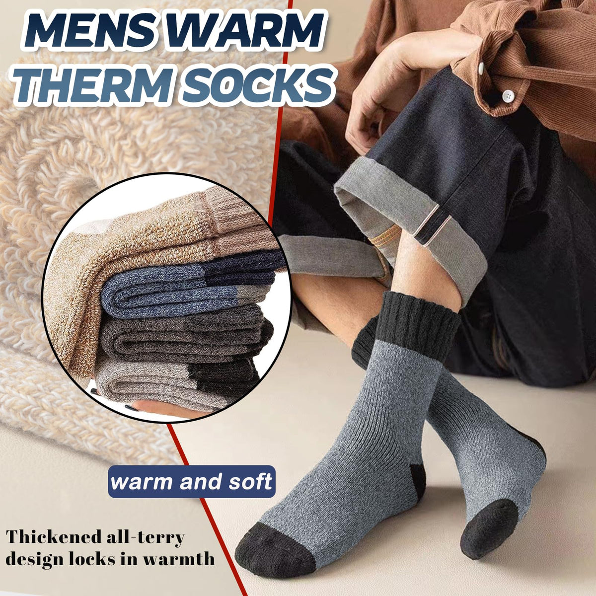 VoJoPi Mens Thermal Socks 5 Pairs Warm Wool Winter Thick Crew Socks for Men 🍁 All In One Marketplace Canada
