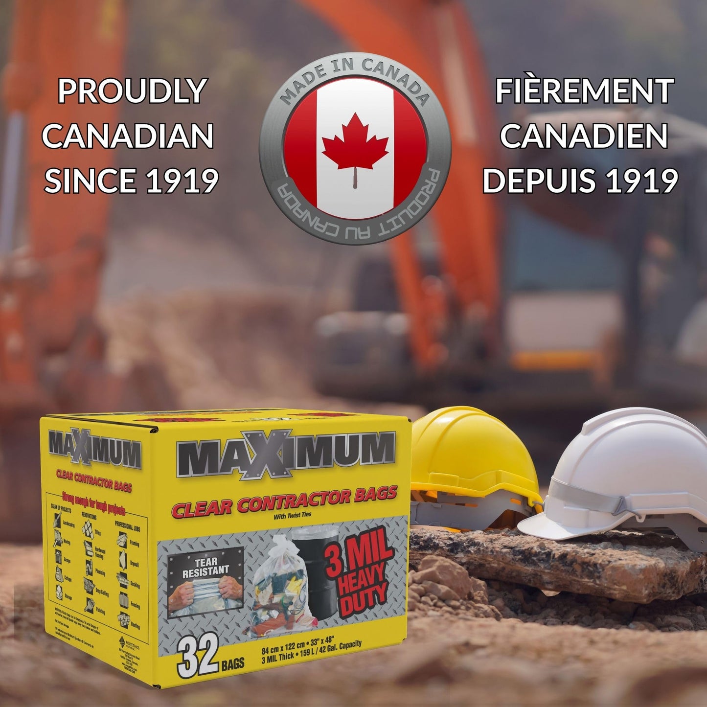 Maximum Heavy Duty Garbage Bags, 42-Gallon, 3 Mil, Clear Garbage Bags Extra Large, Tear Resistant, Industrial Strength, 32 Counts, Made In Canada - Available at All In One Marketplace Canada