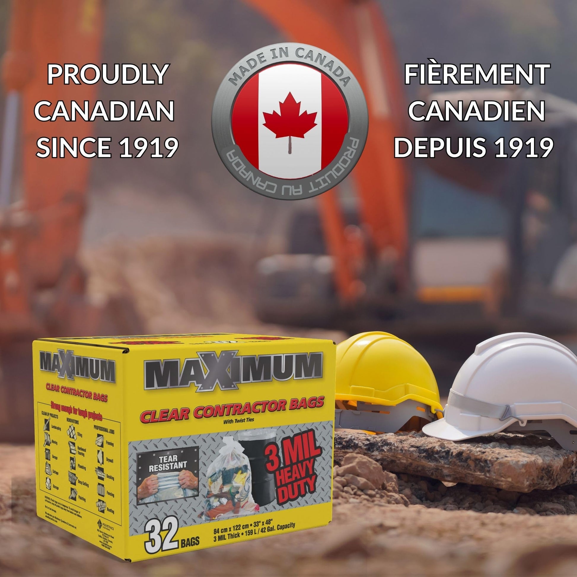 Maximum Heavy Duty Garbage Bags, 42-Gallon, 3 Mil, Clear Garbage Bags Extra Large, Tear Resistant, Industrial Strength, 32 Counts, Made In Canada - Available at All In One Marketplace Canada