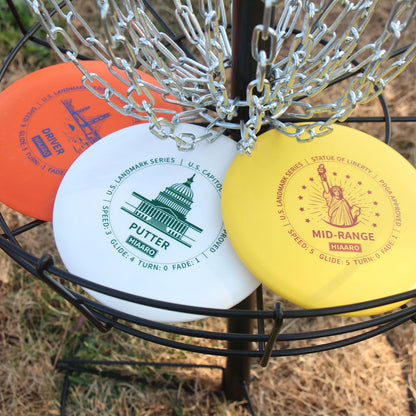 HIAARO Disc Golf Starter Discs Set | U.S. Landmark Series | 150 Class, 145-150g | PDGA Approved | Include 2*Driver 2*Mid-Range 2*Putter 1*Mini Marker - Available at All In One Marketplace Canada