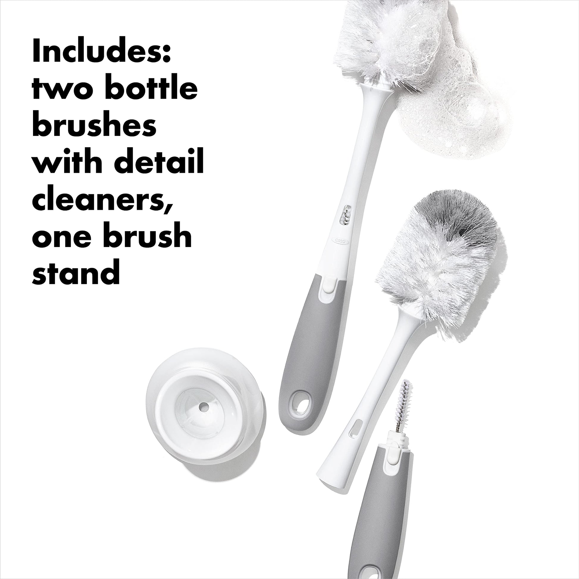 OXO Tot Bottle Brush with Nipple Cleaner and Stand – Gray, 2-Pack OXO Tot