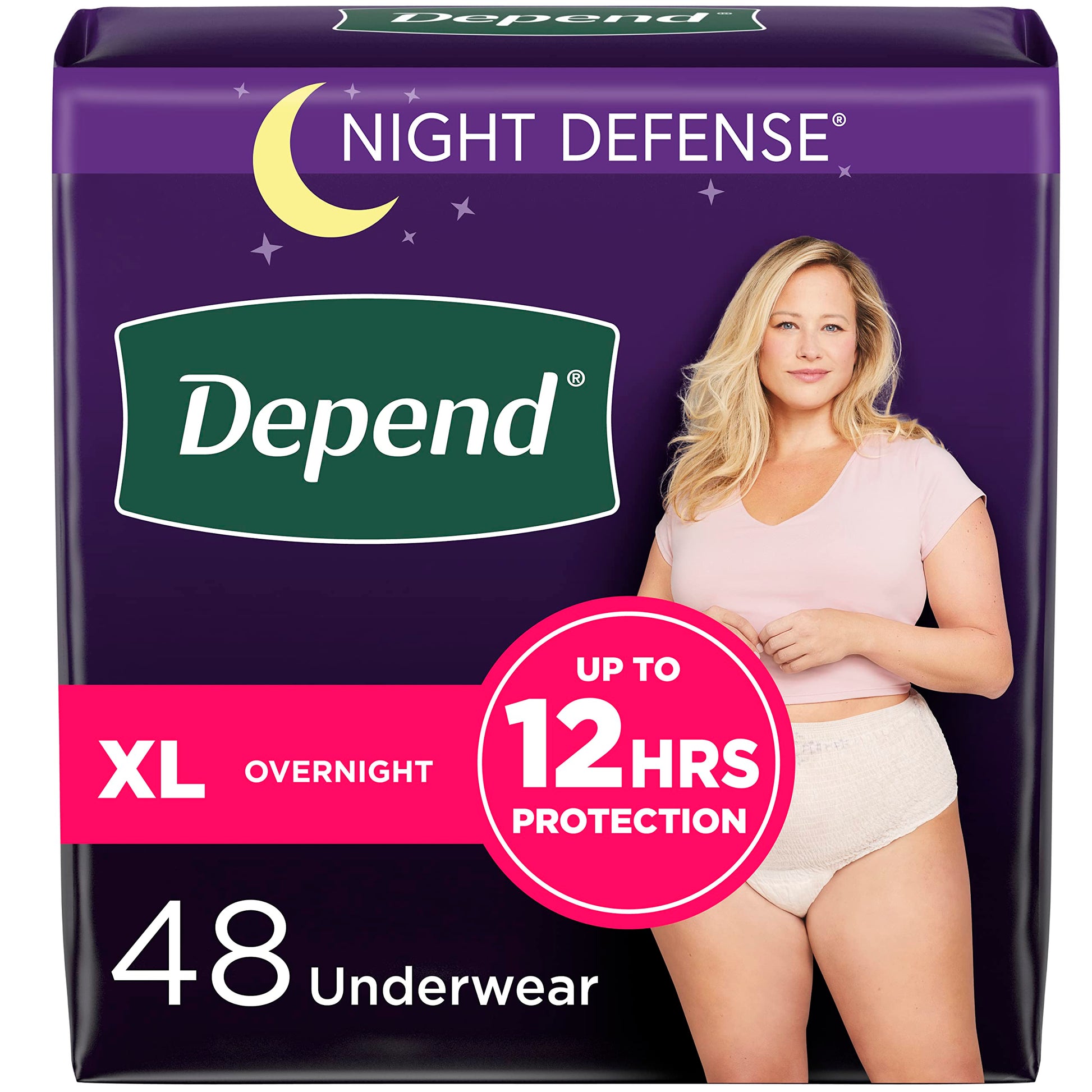 Depend Night Defense Adult Incontinence Underwear for Women, Disposable, Overnight, Extra-Large, Blush, 48 Count Depend