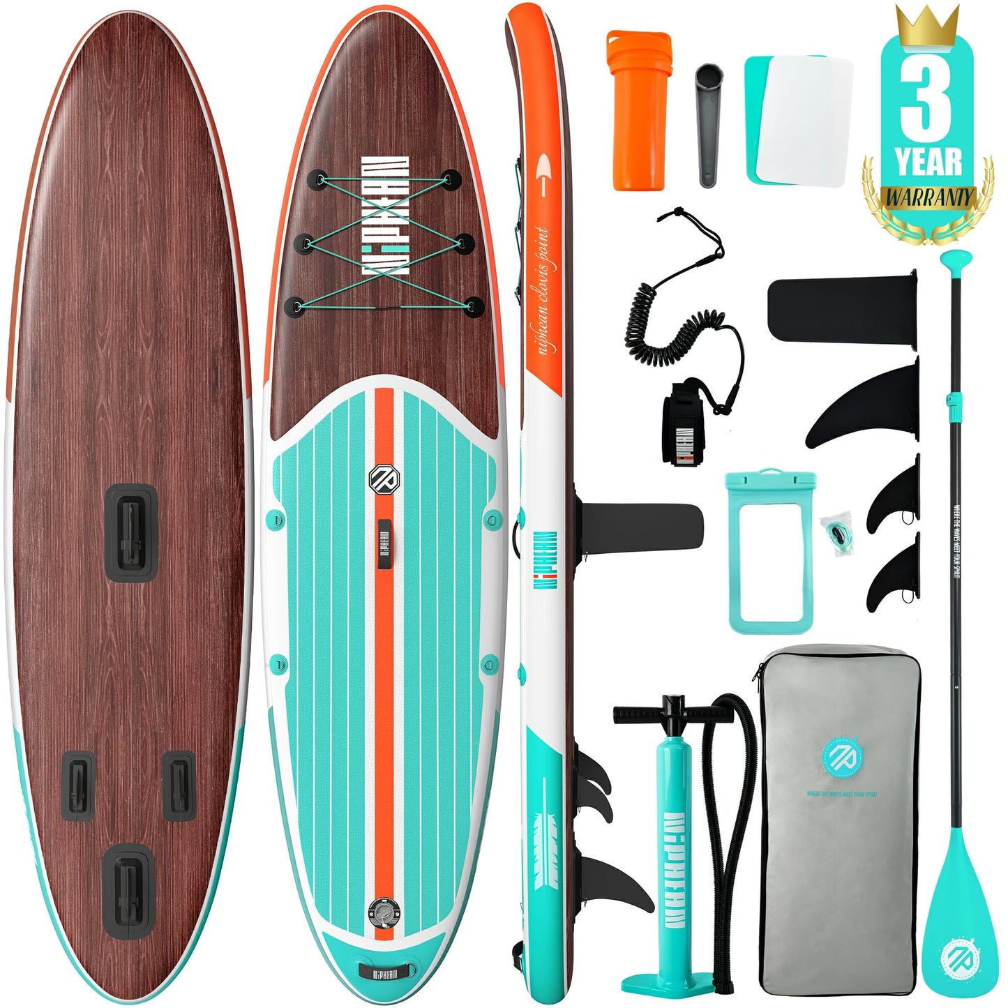 Niphean Inflatable Stand Up Paddle Board with SUP Accessories, 10'6'' All-Round Inflatable SUP, Anti-Slip EVA Deck, Inflatable Paddle Board for Adults & Youth