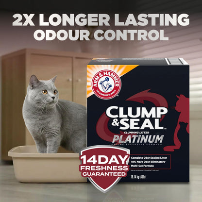 ARM & HAMMER Platinum Cat Litter, Clump & Seal, EXTRA STRENGTH Complete Odour Sealing with 14 Days of Odour Control, Multi-Cat, Hard Clumping Clay, 99.99% Dust Free, 18.14kg