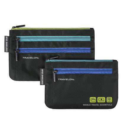 Travelon World Travel Essentials Set of 2 Currency and Passport Organizers, Black, One Size, World Travel Essentials Set of 2 Currency and Passport Organizers Travelon