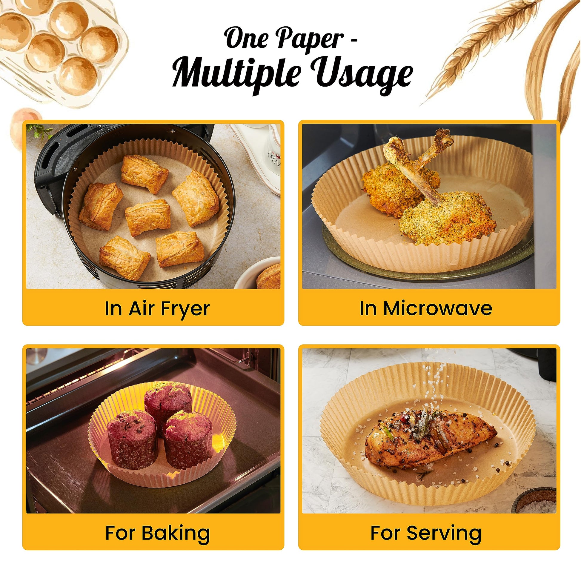 Baker's Signature Disposable 8" Round Air Fryer Parchment Paper Liner, 250 Pcs - Compatible with Up to 5.8 qt Baskets (Package May Vary) - Available at All In One Marketplace Canada