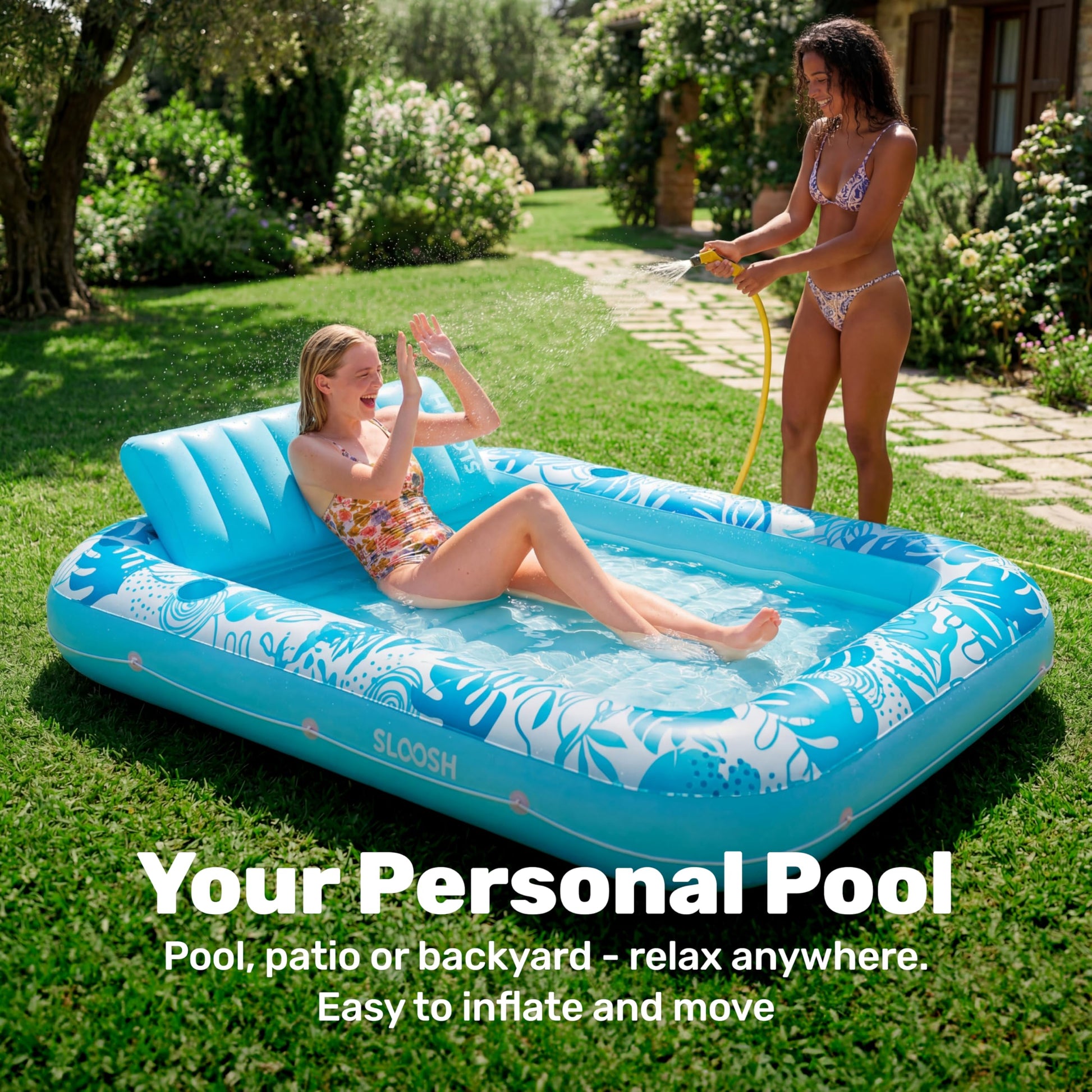 Sloosh Inflatable Tanning Pool Lounger Float-XL, 85" x 57" Extra Large Suntan Sun Tan tub for Adults, Bed Blow up, Raft Lounge Floatie, XL-Blue