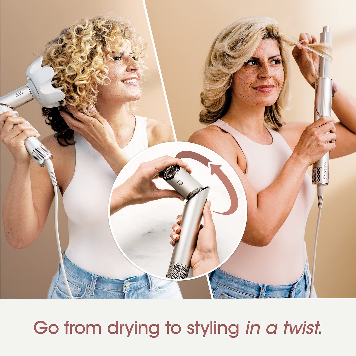 Shark FlexStyle Air Styling & Drying System, Powerful Hair Blow Dryer Multi-Styler Auto-Wrap Curlers, Curl-Defining Diffuser, Oval Brush & Concentrator Attachment, HD435C (Canadian Version), Stone Shark