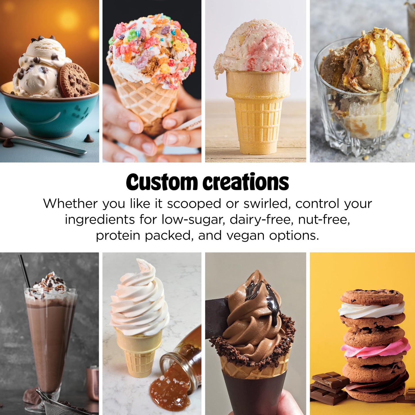 Ninja CREAMi Swirl Ice Cream and Soft Serve Maker, Sorbet, Milkshake, Frozen Yogurt, Low Calories Program & More, 13-in-1, Soft Serve Handle & (2) CREAMi Swirl 16oz Pints, For Kids & ALL ages, NC701C - Available at All In One Marketplace Canada