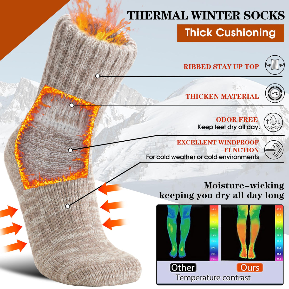 Sandsuced Merino Wool Thermal Boot Socks for Women Men Cozy Warm Hiking Thick Winter Socks 3 Pairs Christmas Stocking Stuffers (Grey/Light Khaki/Black,M) 🍁 All In One Marketplace Canada
