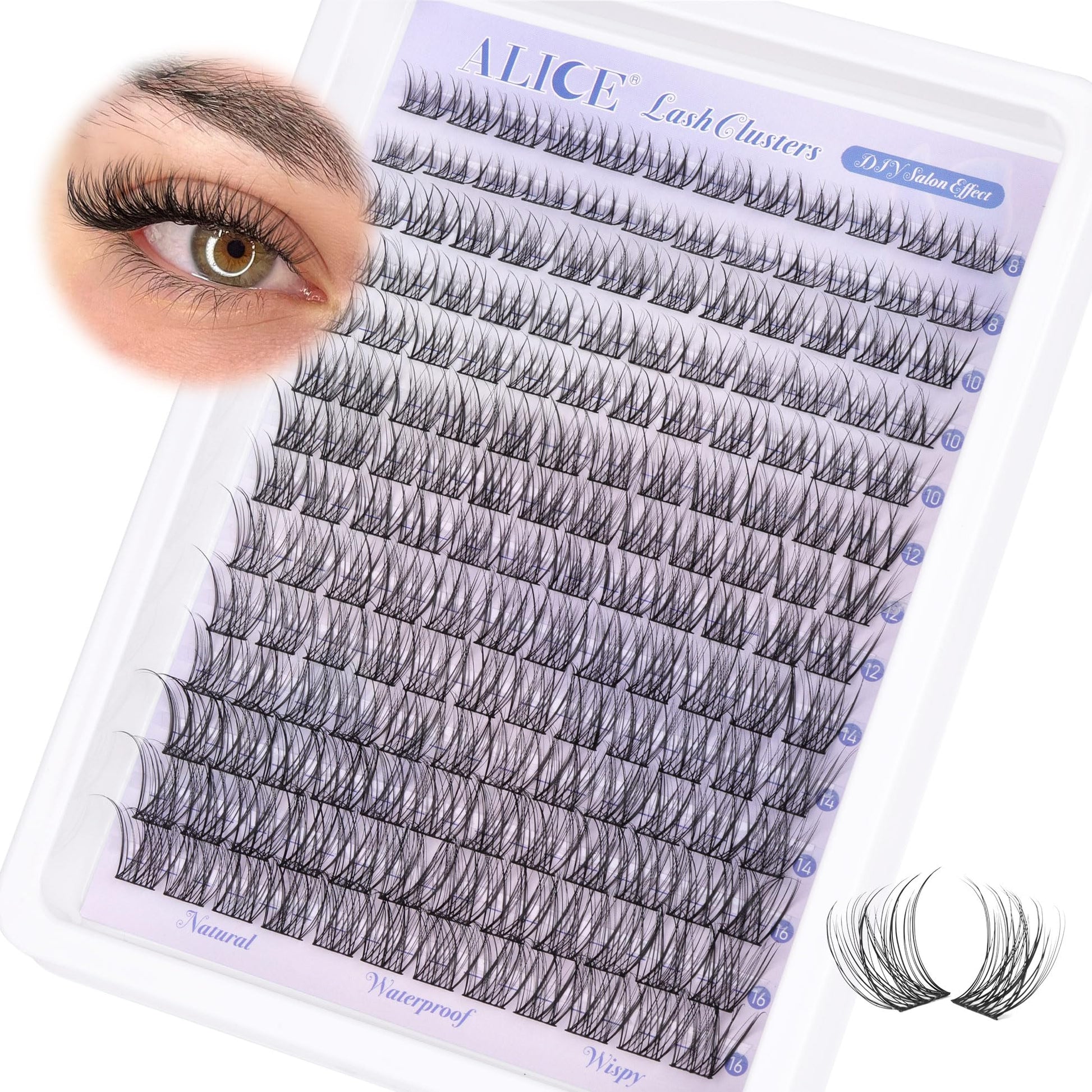 Natural Lash Clusters Wispy Cluster Eyelash Extensions 168pcs Individual Lashes 8-16mm C Curl DIY Lash Extension Natural Look Soft Thin Band Cluster Lashes by ALICE