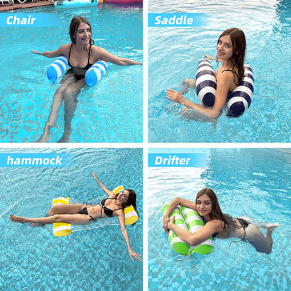 4 Pack 4-in-1 Pool Floaties for Adults (Hammock, Saddle, Chair, Drifter) – Non-Stick Mesh Inflatable Water Lounger, Portable Pool Hammock for Water Party, Pool, Lake, Beach, Outdoor, XL