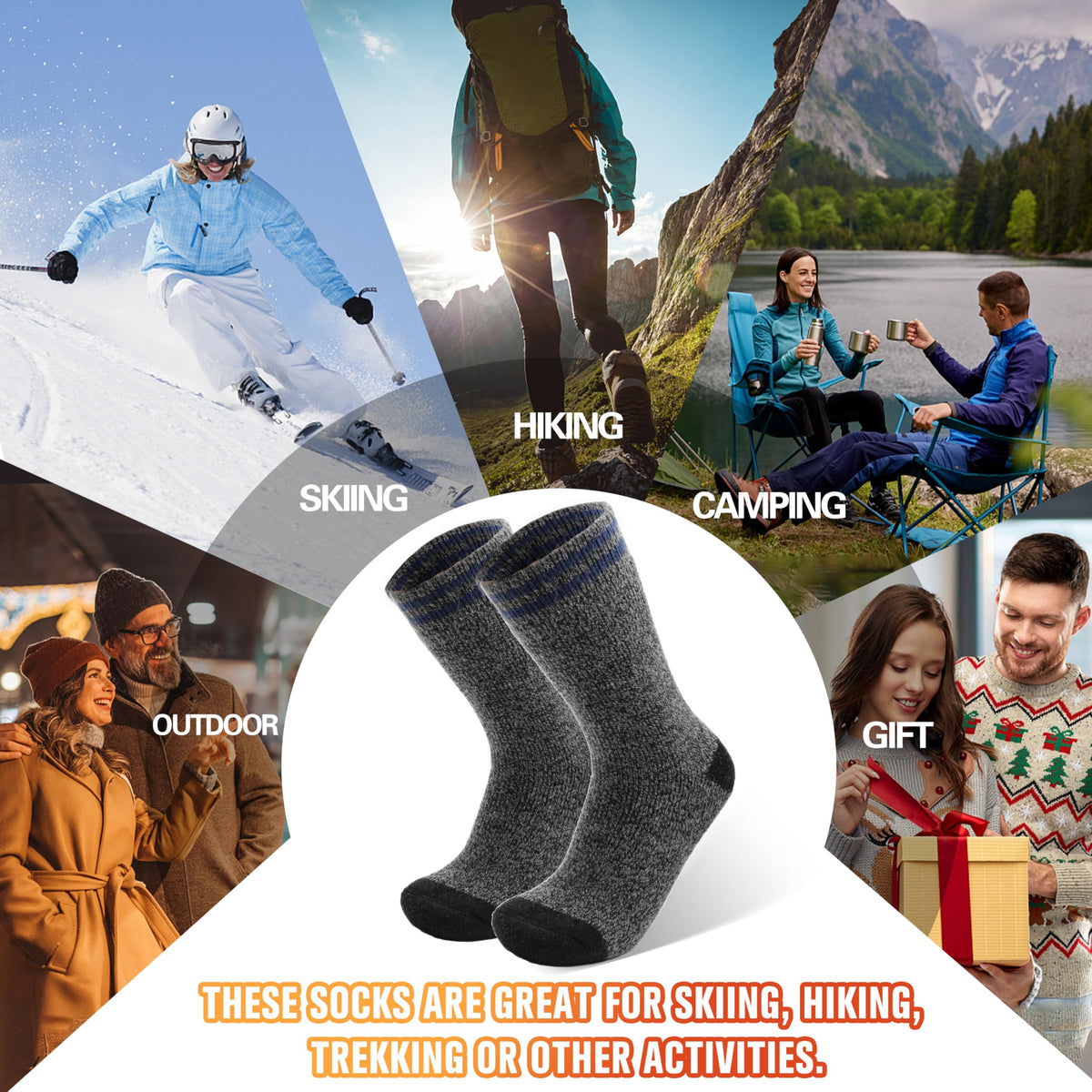 Welwoos Heated Thermal Socks for Men & Women Winter Warm Thick Ski Crew Insulated Boot Socks 3 Pairs Gift Stocking Stuffers for Mens (Grey Black Blue,L) 🍁 All In One Marketplace Canada