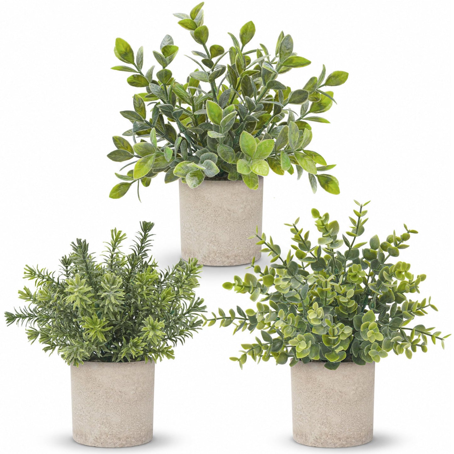 Der Rose 3 Pack Mini Potted Fake Plants Artificial Plastic Eucalyptus Plants for Home Office Desk Farmhouse Room Decor Indoor - Available at All In One Marketplace Canada
