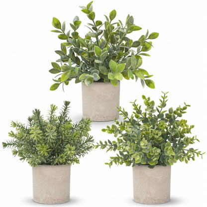 Der Rose 3 Pack Mini Potted Fake Plants Artificial Plastic Eucalyptus Plants for Home Office Desk Farmhouse Room Decor Indoor - Available at All In One Marketplace Canada