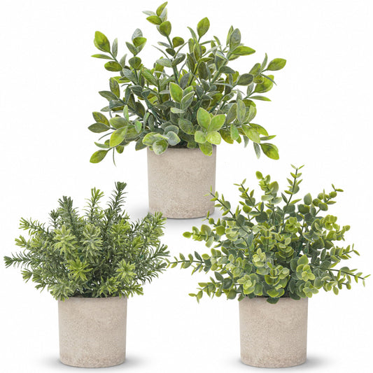 Der Rose 3 Pack Mini Potted Fake Plants Artificial Plastic Eucalyptus Plants for Home Office Desk Farmhouse Room Decor Indoor - Available at All In One Marketplace Canada