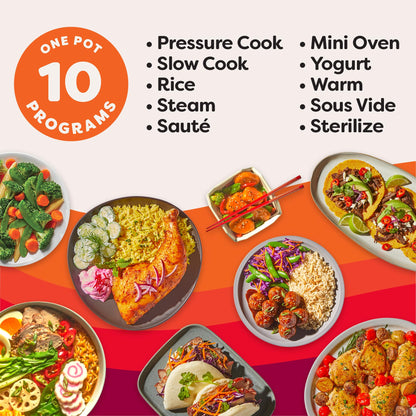 Autocuiseur 10-en-1 Instant Pot Pro (8 pintes) : autocuiseur, mijoteuse, cuiseur à riz/céréales, cuiseur vapeur, sauteuse, appareil de cuisson sous vide, yaourtière, stérilisateur et chauffe-plat, application incluse