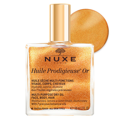 NUXE Huile Prodigieuse Shimmer Multi-Purpose Dry Oil - Luxurious Radiant Glow and Hydration for Face, Body & Hair (100 ml) Nuxe
