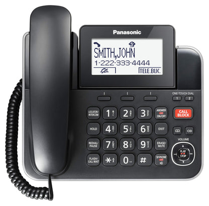 Panasonic DECT 6.0 2-in-1 Corded/Cordless Phone with Answering Machine, Advanced Call Block (1,000 numbers), and Talking Caller ID - 2 Cordless Handset - KX-TGF872CB (Black)