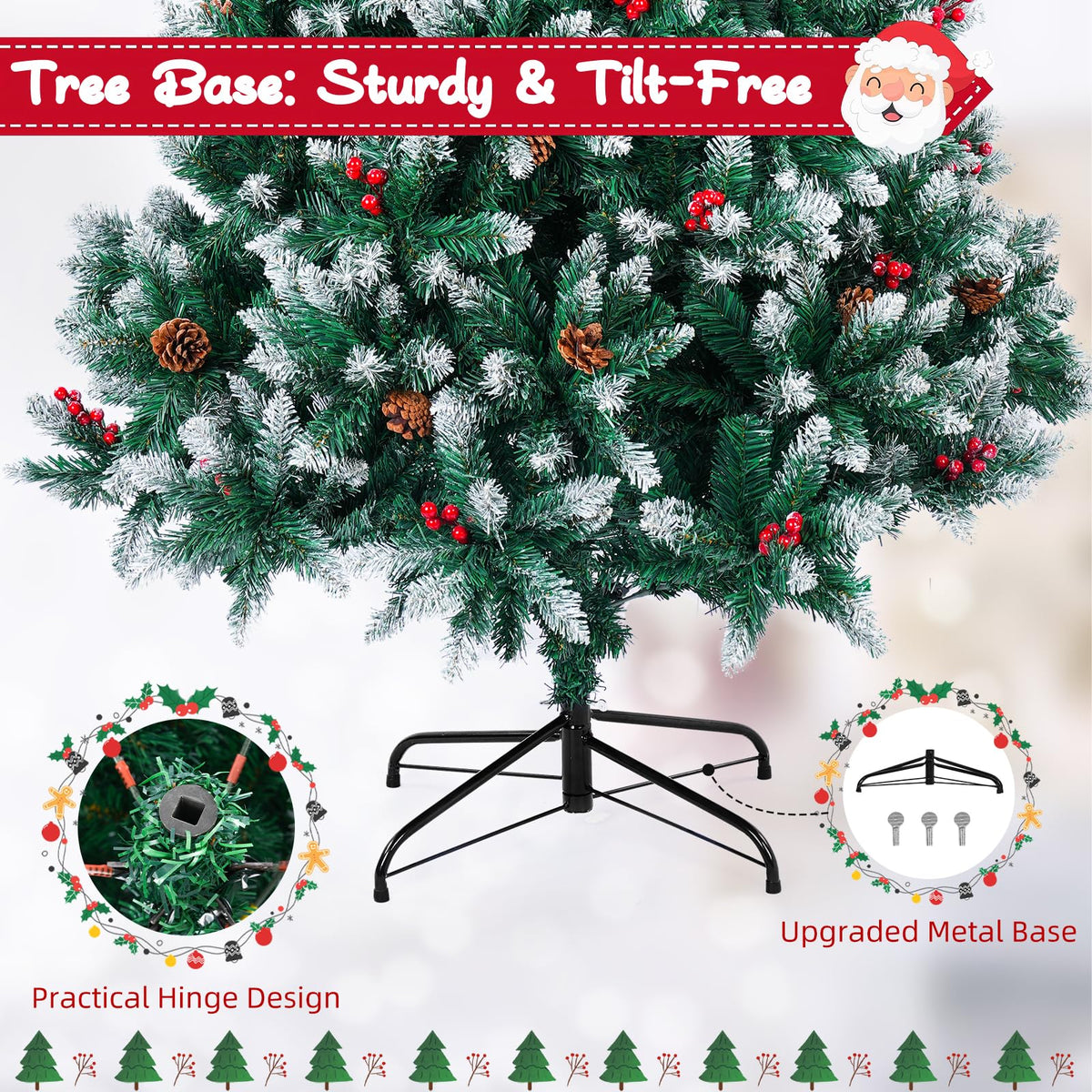 Artificial Christmas Tree, 6FT Holiday Xmas Tree 1400 Branch Tips, Upgraded Metal Base, Includes 6 Different Decorations 🍁 All In One Marketplace Canada
