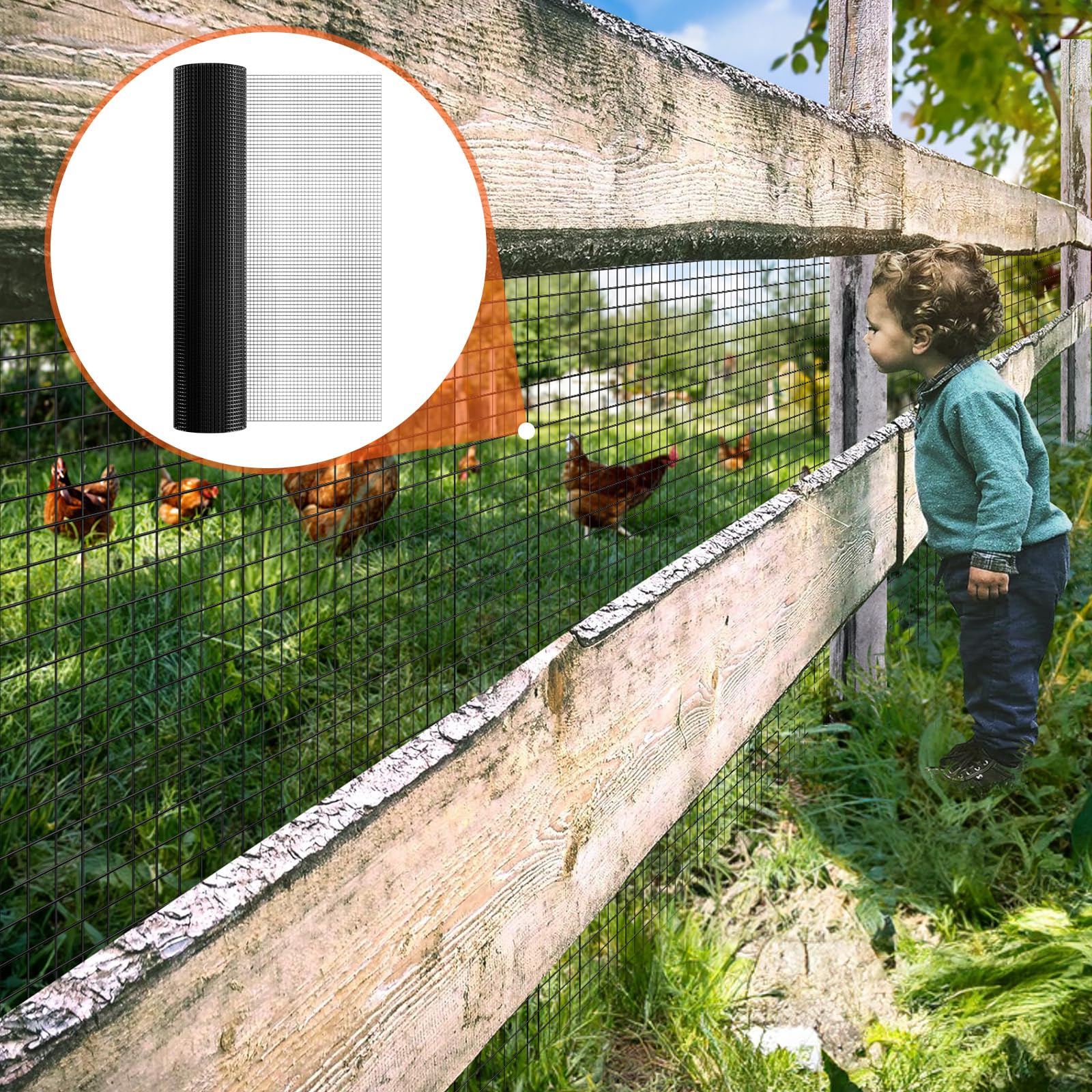 VEVOR Hardware Cloth, 48'' x 50' Galvanized Wire Mesh Roll, 19 Gauge Chicken Wire Fence Roll, Vinyl Coating Metal Wire Mesh for Chicken Coop Barrier, Rabbit Snake Fences, Poultry Enclosures VEVOR