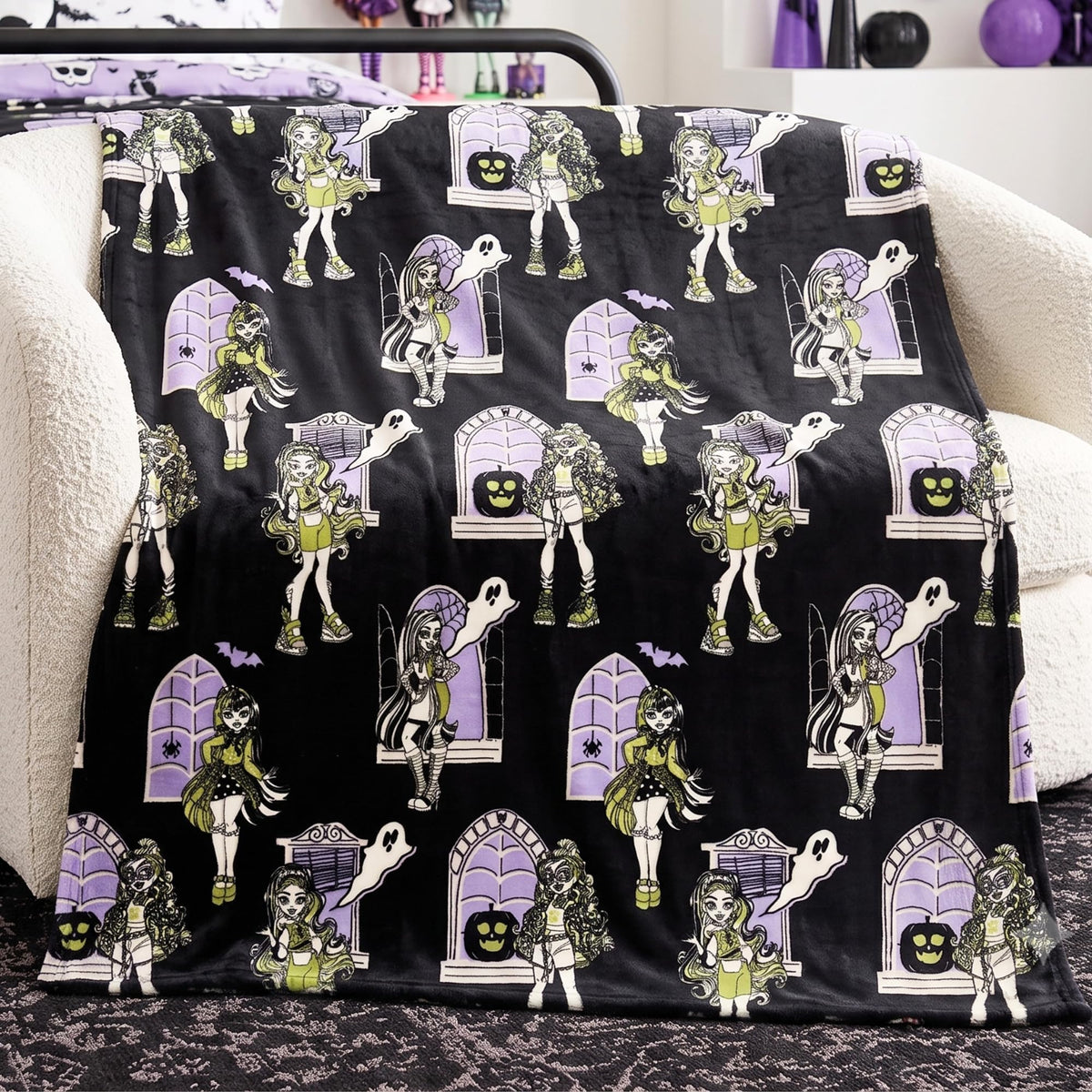 Couverture en peluche ultra-douce et confortable Monster High pour Halloween, 127 cm x 178 cm, (produit sous licence officielle) par Franco