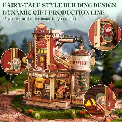 ROKR 3D Puzzle for Adults Christmas Style Dream Gift Factory Wooden Model Kit Luminous Factory DIY Dollhouse Kit Building with Music, Lights and 5 Elves for Teens 14+ 🍁 All In One Marketplace Canada