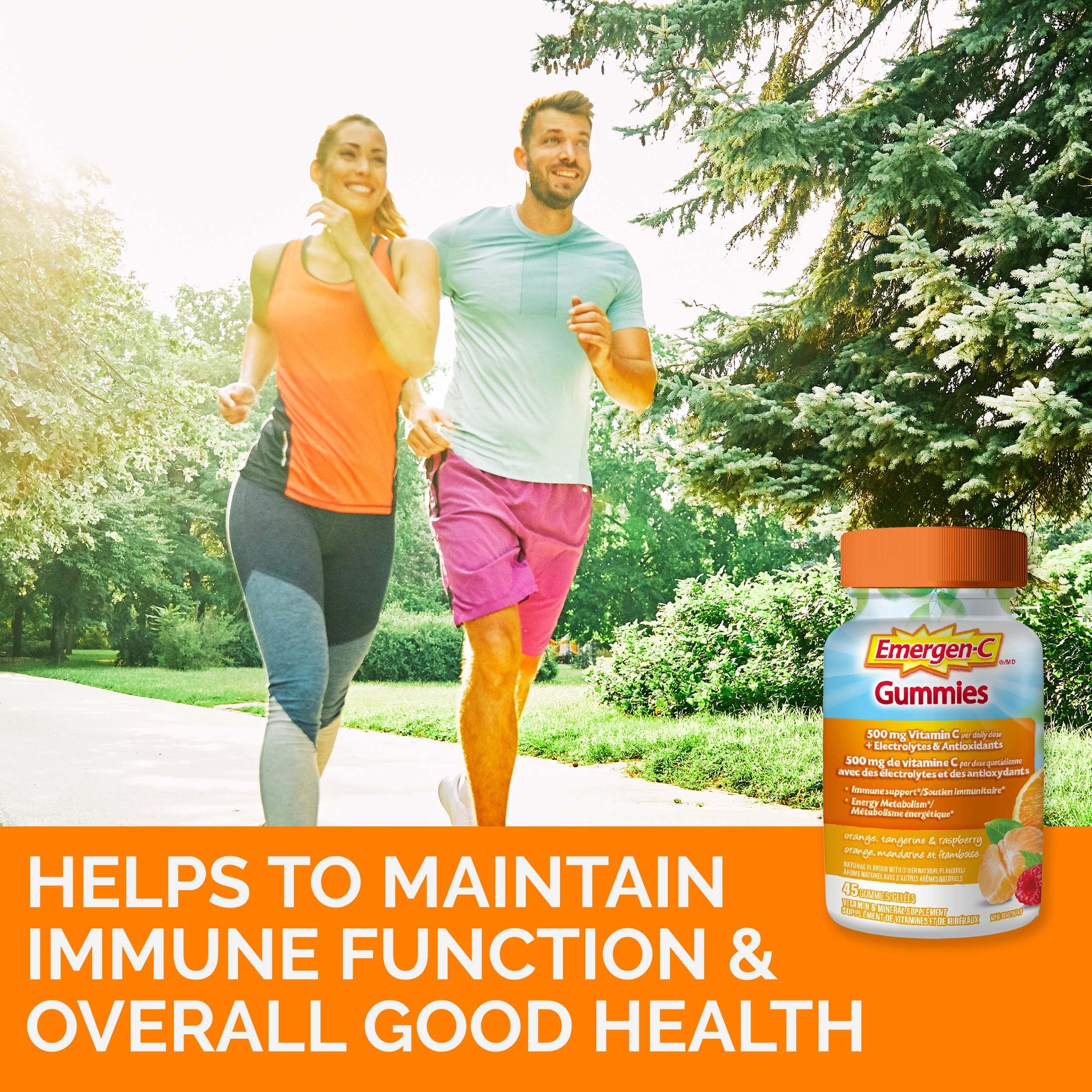 Emergen-C Immune Support Gummies, A Boost of Vitamins and Minerals, Orange, Tangerine & Raspberry Mix, 45 Gummies - Available at All In One Marketplace Canada