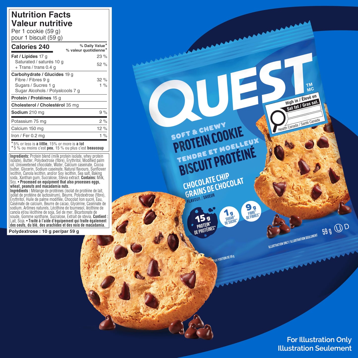 Quest Nutrition Chocolate Chip Protein Cookie - 15g Protein, 1g Sugar, Keto Friendly, 12-Pack