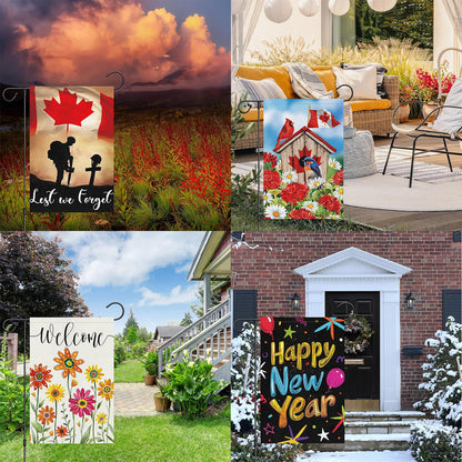 Louise Maelys 12 Sets Seasonal Garden Flag 12x18 Inch Double Sided Small Burlap Welcome Canada Day Spring Summer Fall Halloween Christmas Winter Patriotic Yard Decor Outdoor Outside House Drapeau with Anti-Wind Clip and Stopper