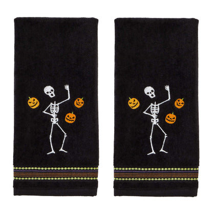Ensemble de 2 essuie-mains brodés SKL Home Halloween Squelette jongleur, 100 % coton, décoratif pour salle de bain/cuisine/bar et cadeau, noir