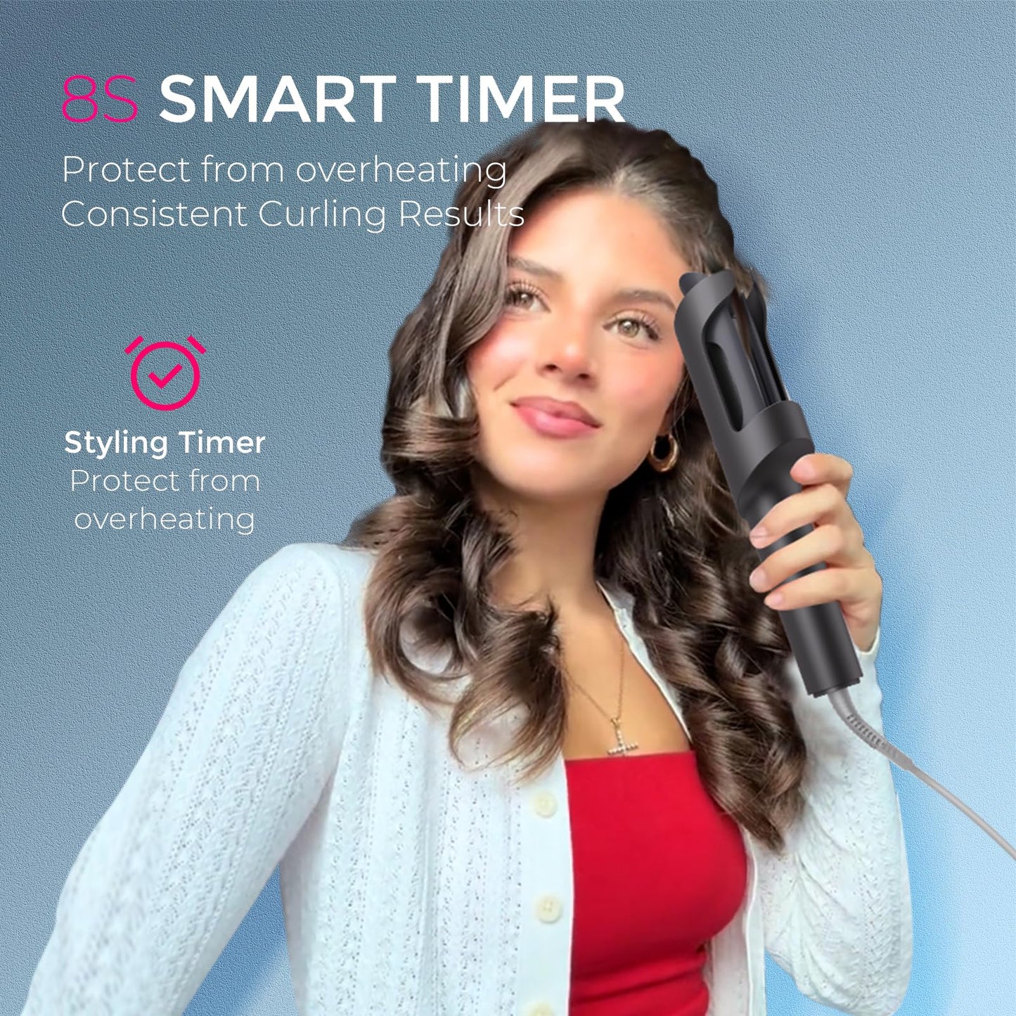 TYMO CURLPRO Automatic Rotating Curling Iron - Beach Waves Curling Wand, Portable Hair Curler, 500 Million Ionic, Dual Voltage & Lightweight for Travel, Ceramic Coating, Metallic Gray 1 1/4 inch - Available at All In One Marketplace Canada