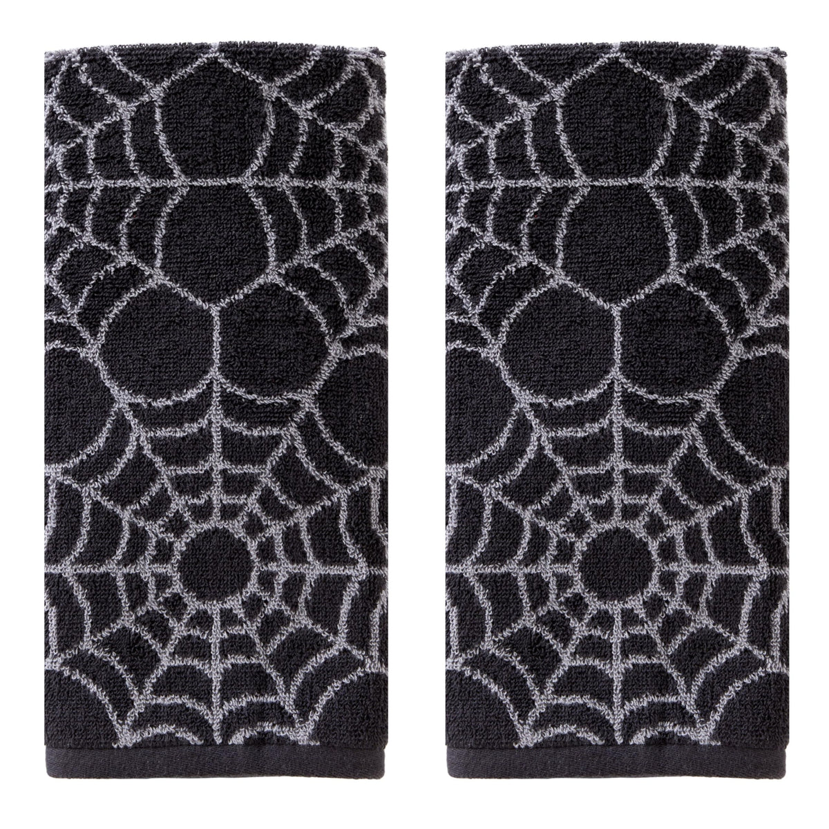 SKL Home Ensemble de 2 serviettes à main Halloween, motif toile d'araignée, 100 % coton jacquard, réversibles, douces et absorbantes, décoratives pour salle de bain/cuisine/bar et cadeau, noir