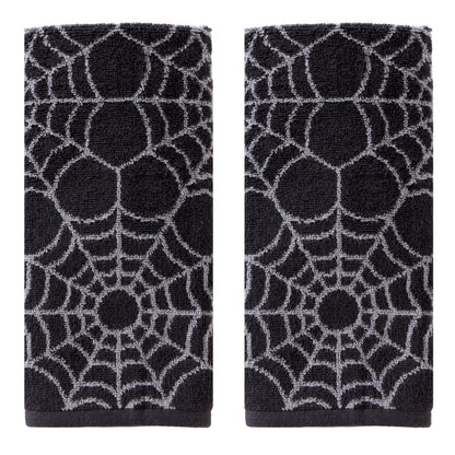 SKL Home Ensemble de 2 serviettes à main Halloween, motif toile d'araignée, 100 % coton jacquard, réversibles, douces et absorbantes, décoratives pour salle de bain/cuisine/bar et cadeau, noir