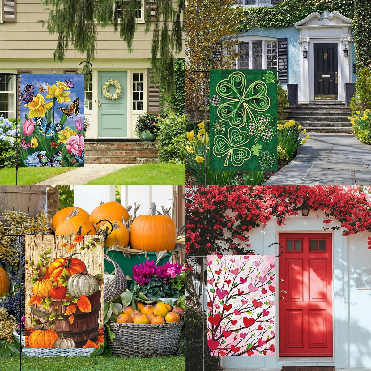 Louise Maelys 12 Sets Seasonal Garden Flag 12x18 Inch Double Sided Small Burlap Welcome Canada Day Spring Summer Fall Halloween Christmas Winter Patriotic Yard Decor Outdoor Outside House Drapeau with Anti-Wind Clip and Stopper
