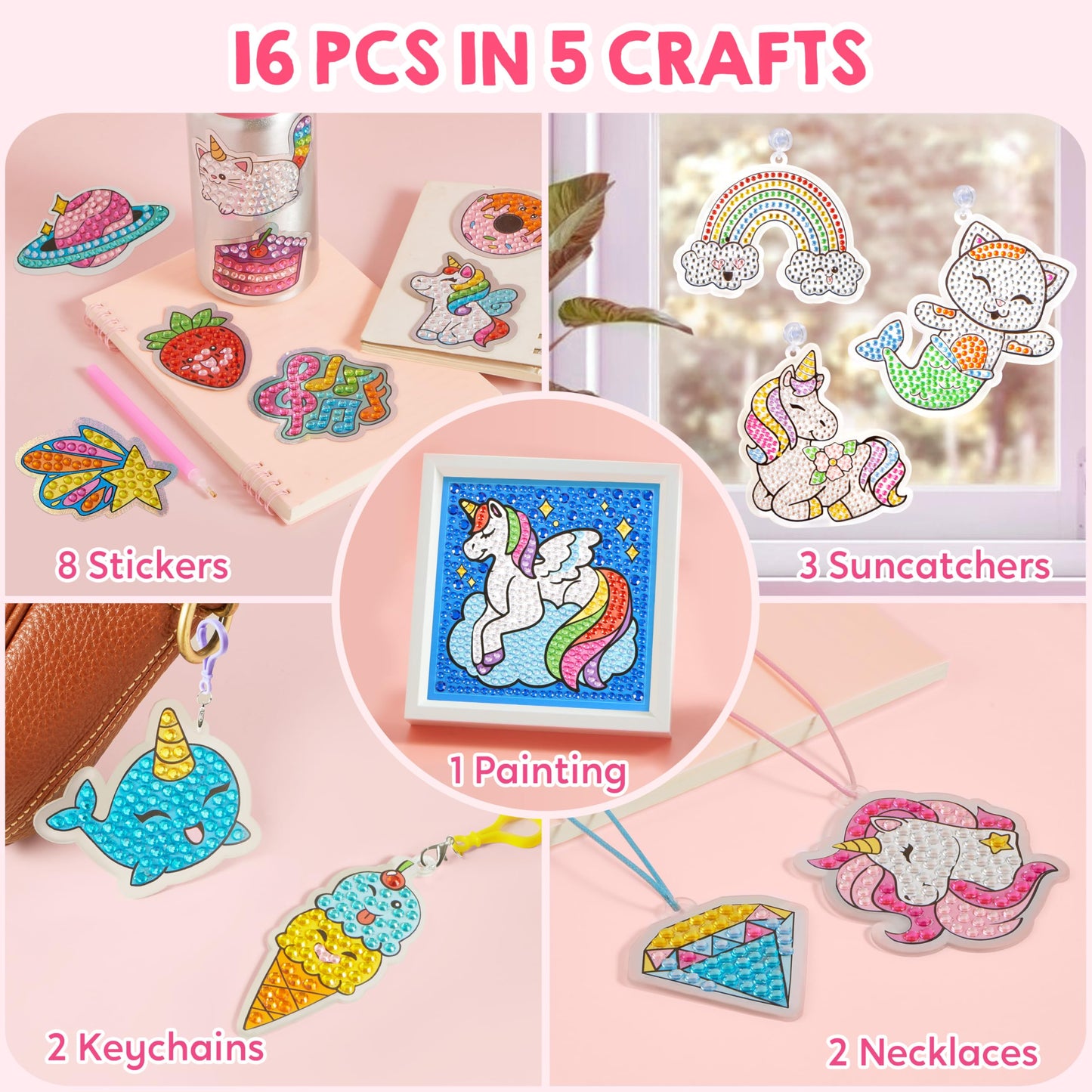 Klever Kits 16 Projects Gem Painting, Kids Diamond Art Painting Kit with 5D Gem, Arts and Crafts for Girls Ages 6-12,Art Gift Ideas for Girls Crafts Ages 6, 7, 8, Girl Gifts, Easter Gifts for Kids - Available at All In One Marketplace Canada