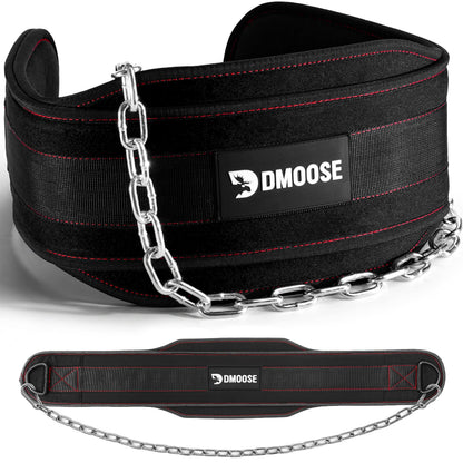 DMoose Dip Belt for Weightlifting, Weight Belt with Chain for Pullup, Gym Lifting Belt for Powerlifting, Squat, Bodybuilding, Heavy Duty Steel, Workout Belt with Comfortable Neoprene Support - Available at All In One Marketplace Canada