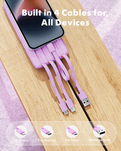 Charmast Portable Charger with Built in Cables, Power Bank with Cords Wires, Slim 10000mAh Travel Battery Pack 6 Outputs 3 Inputs 3A Fast Charging for Samsung Google Pixel LG Moto iPhone iPad - Available at All In One Marketplace Canada