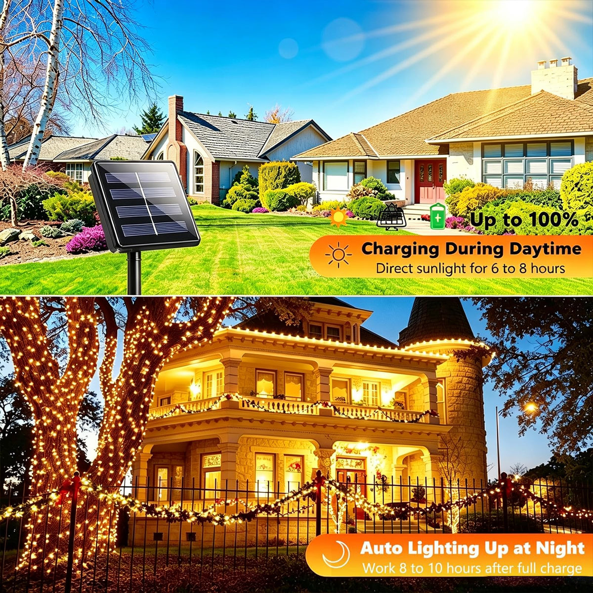 Upgraded 2 Pack 80FT 200 LED Solar Christmas Lights Outdoor Solar String Lights with 8 Lighting Modes Waterproof Solar Fairy Lights for Garden Yard Patio Christmas Tree Decoration (Warm White) 🍁 All In One Marketplace Canada