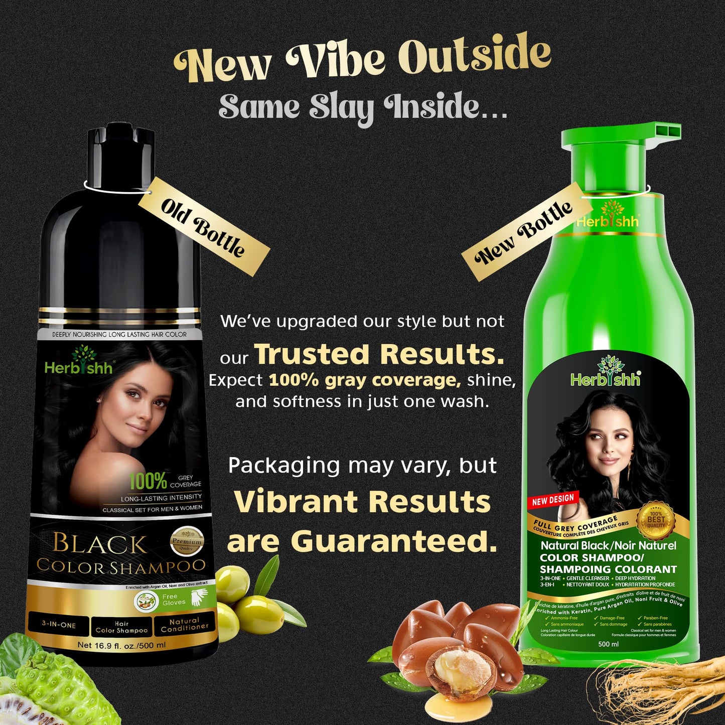 Herbishh Black Hair Dye Shampoo (500 mL), 3 in 1 Demi Permanent Hair Color Shampoo for Grey Coverage in 5-15 Minutes, Ideal for Women & Men. Ammonia-Free - Available at All In One Marketplace Canada
