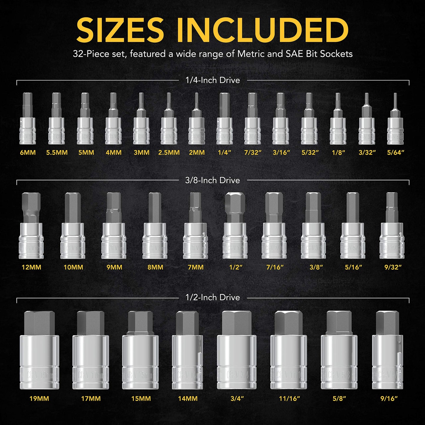 LEXIVON Master HEX Bit Socket Set, Premium S2 Alloy Steel | Complete 32-Piece, SAE and Metric Set | Enhanced Storage Case (LX-144) - Available at All In One Marketplace Canada