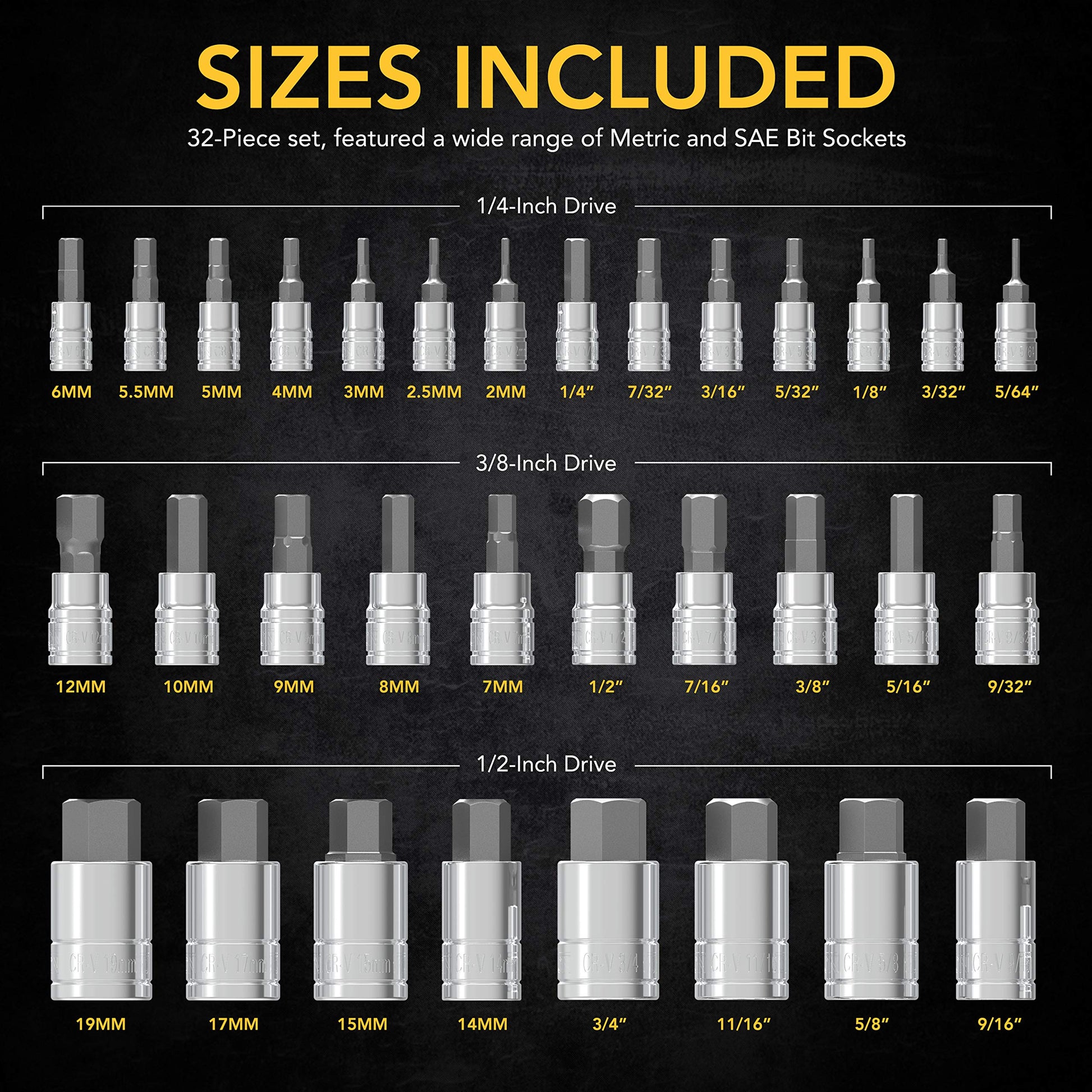 LEXIVON Master HEX Bit Socket Set, Premium S2 Alloy Steel | Complete 32-Piece, SAE and Metric Set | Enhanced Storage Case (LX-144) - Available at All In One Marketplace Canada